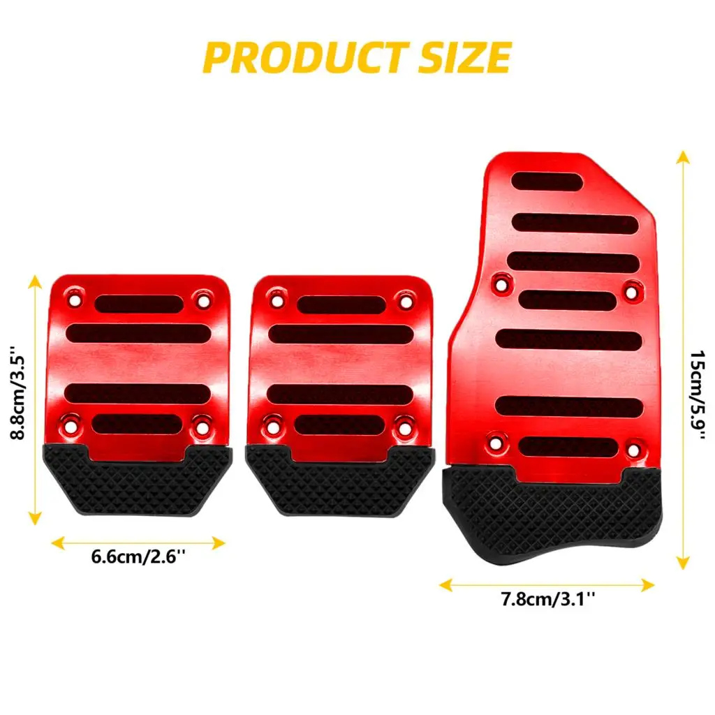 3Pcs Universal Aluminum Automatic Transmission Car Pedal Cover Brake Fuel Gas Foot Pad Set Kit Pedals Red Blue Silver Non-Slip