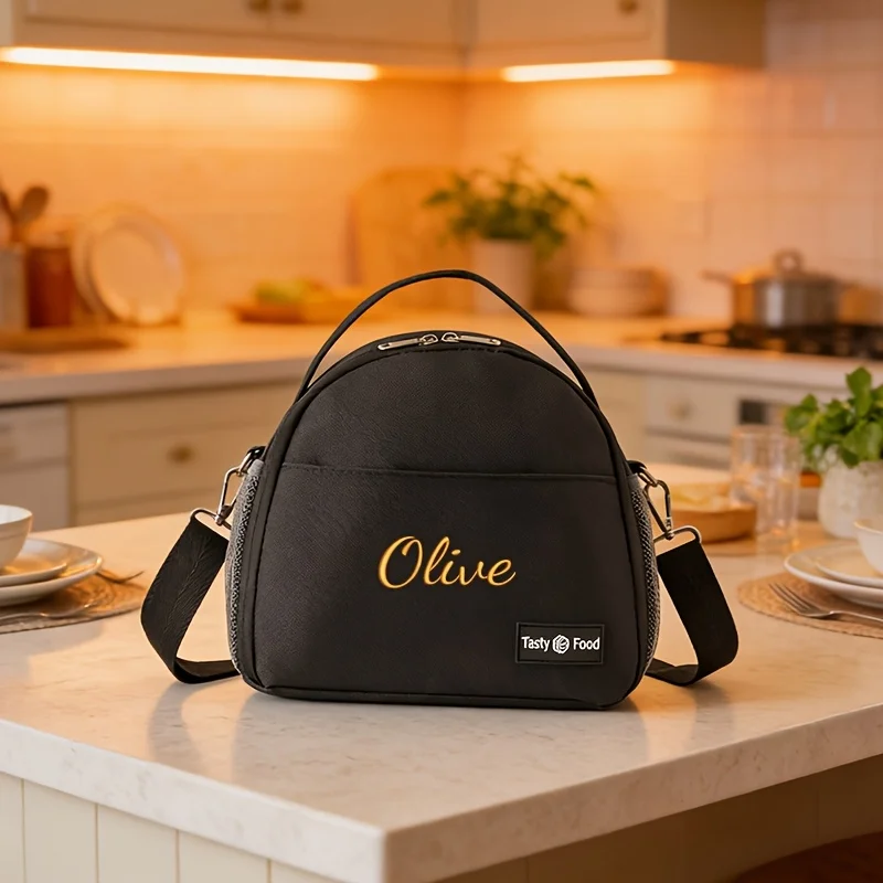 Custom Embroidery Lunch Bag for Women Personalized Name Insulated Cooler Bag Portable Picnic Handbag Thermal Food Box Tote Kids