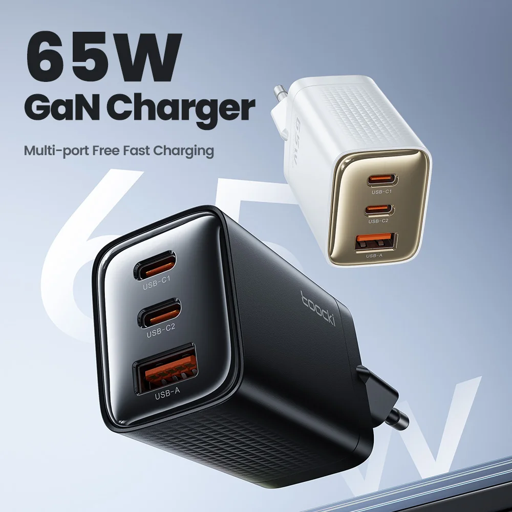 Toocki GaN 65W USB Type C Charger Fast Charging QC4.0 QC3.0 PD3.0 for iPhone 16 15 14 13 12 Xiaomi 12 11 Samsung S23 S22 Laotop