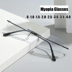 Rimless Myopia Glasses Unisex Metal Frame Anti Blue Light Blocking Business Student Computer Minus Eyewear Near Sight Eyeglasses