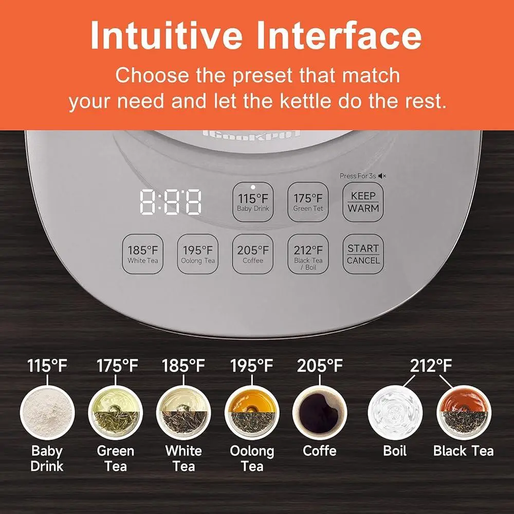 Bouilloire électrique en titane et acier inoxydable, avec infuseur à thé, contrôle de la température, ébullition rapide, Pot en verre de 1,5 l, sans BPA, 1500W