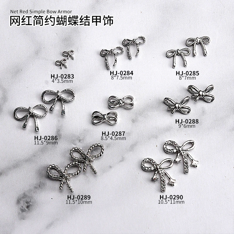 40PCS Cool Silver Brief Metallic Twisted Bow Tie Bowknots Alloy Nail Art Rhinestones Decorations Manicure Ornaments Accessories