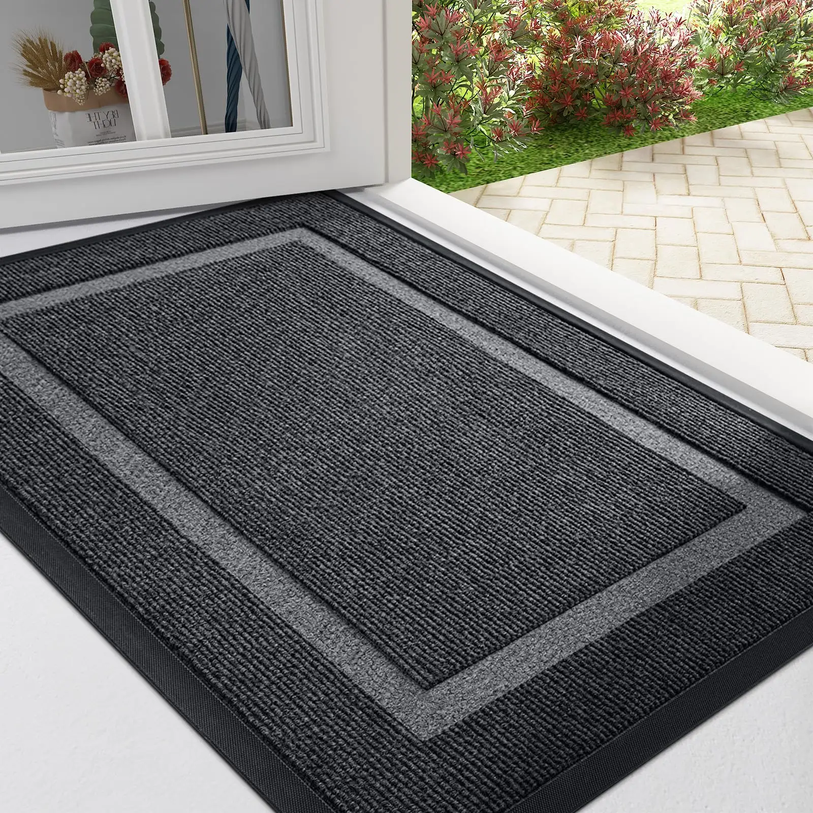 HAPIHAPPY Front Door Mat Indoor Outdoor Entrance Waterproof Sturdy Natural Rubber Fade Resistant Easy Clean Patio Porch Door Mat