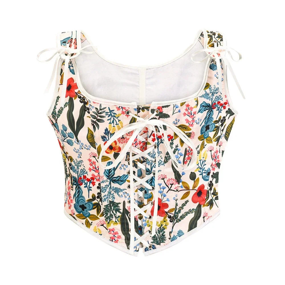 

Women Vintage Overbust Corset Crop Tops Sexy Floral Boned Lace-up Bustier Straps Vest Gothic Waist Shaping Korset Lingerie