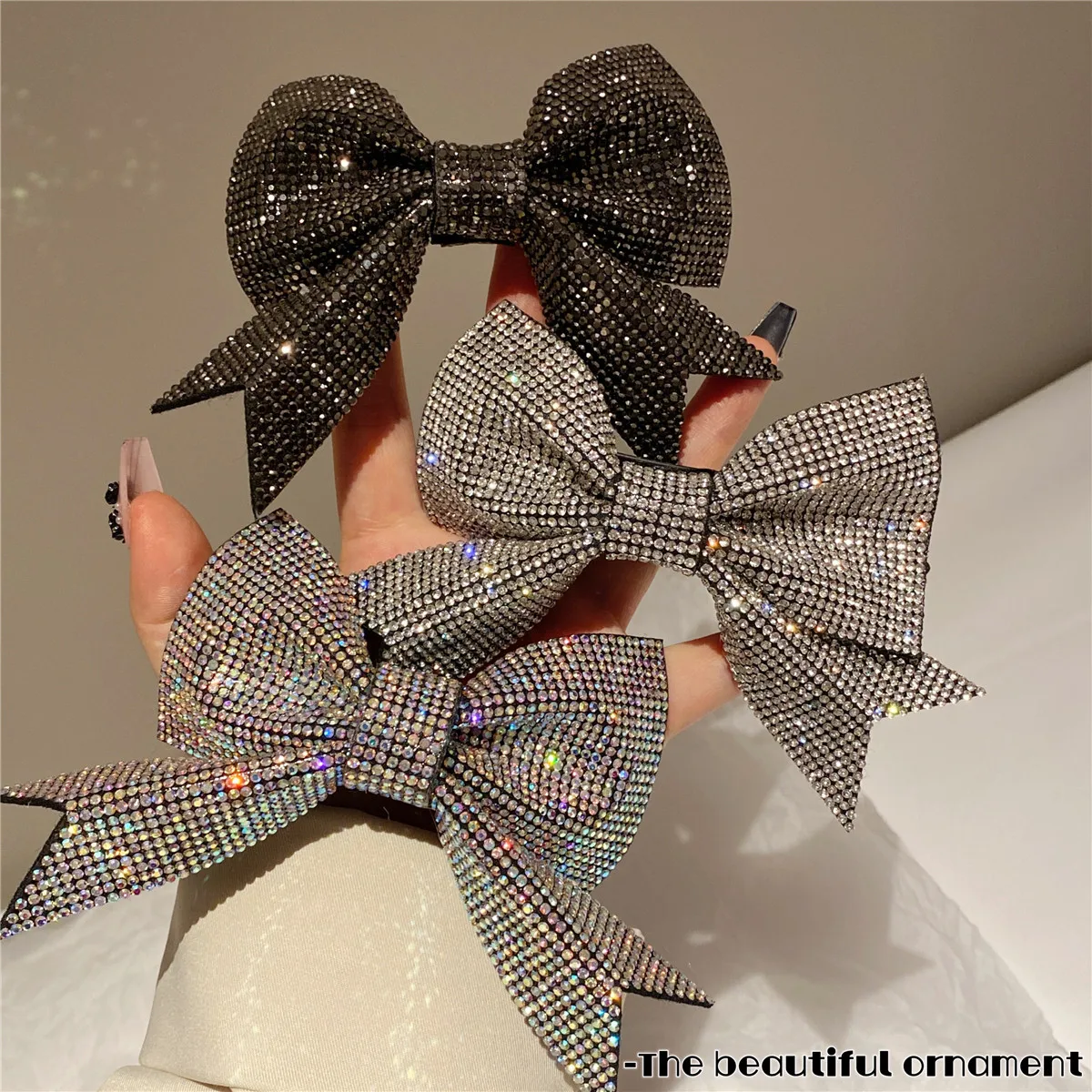 New Bow Hairpin Luxury Super Shiny Oversized Rhinestone Bow Hair Clip Fashion Versatile Hairclip Hair Accessories For Women