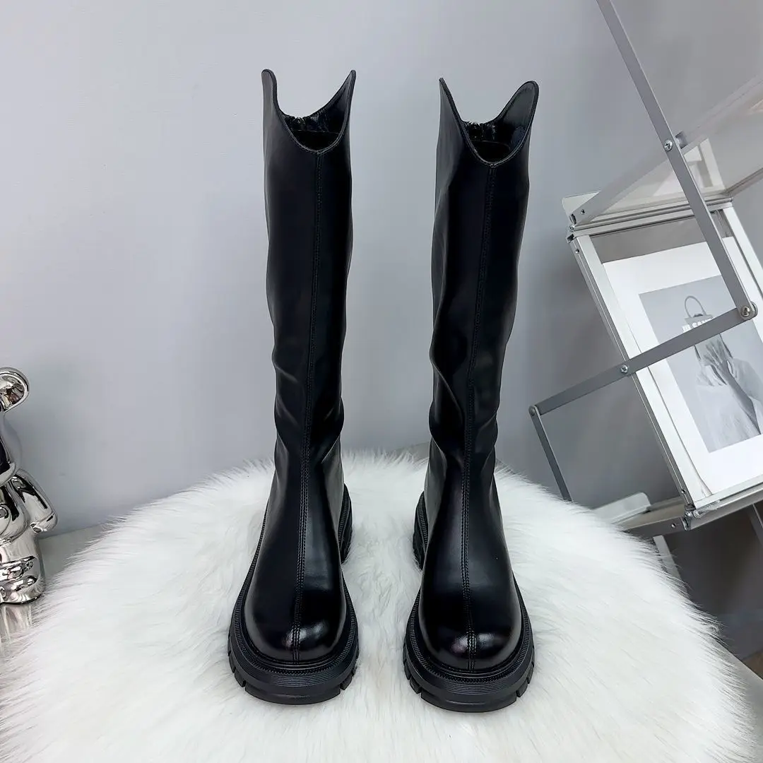 Thick Soled Height Increas Women Shoe Fashion Stylish Womens Boot New Simple Womens Long Boot Anti Slip Soft Leather Winter Boot