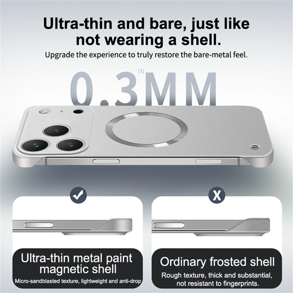 아이폰 16 17 프로 맥스 에어 14 15 13 12 무선 충전 도금 PC 커버용 마그네틱 맥세이프 울트라 슬림 프레임리스 폰 케이스