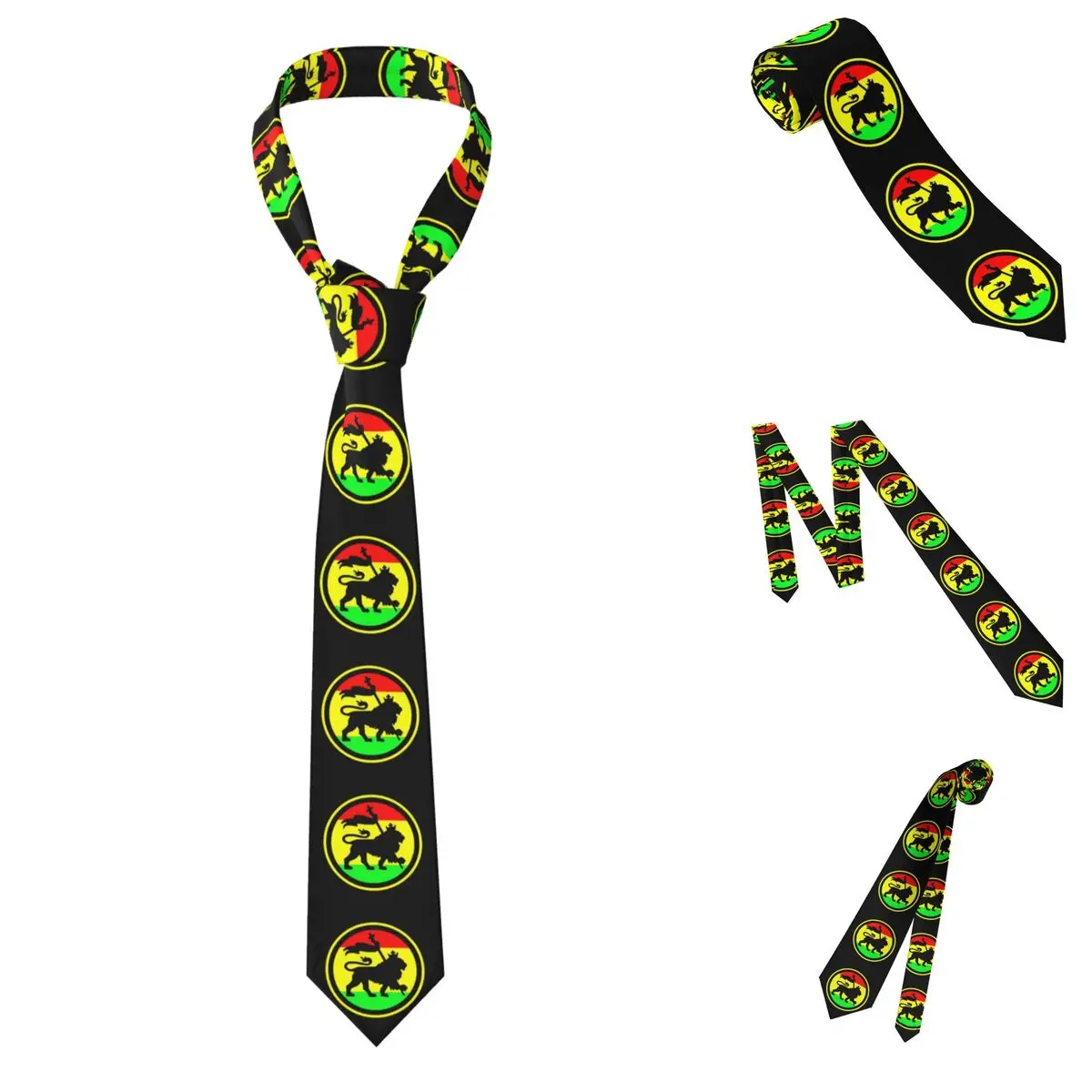 Lion Of Judah Rasta Jamaican Reggae Necktie for Men Silk Polyester Slim Neck Ties Party Suits Tie Casual Gravatas