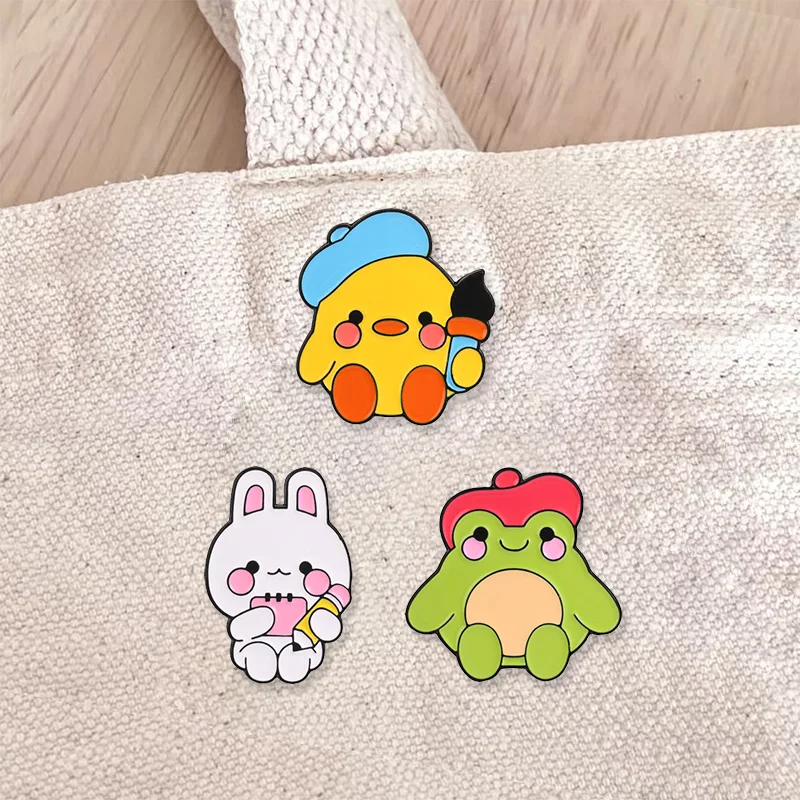 Niedliche Tier-Emaille-Abzeichen-Set für Künstler, Ente, Hase, Frosch, Anstecknadel, Cartoon-Kreatur-Brosche für Kleidung und Rucksack-Dekoration – Detail 3