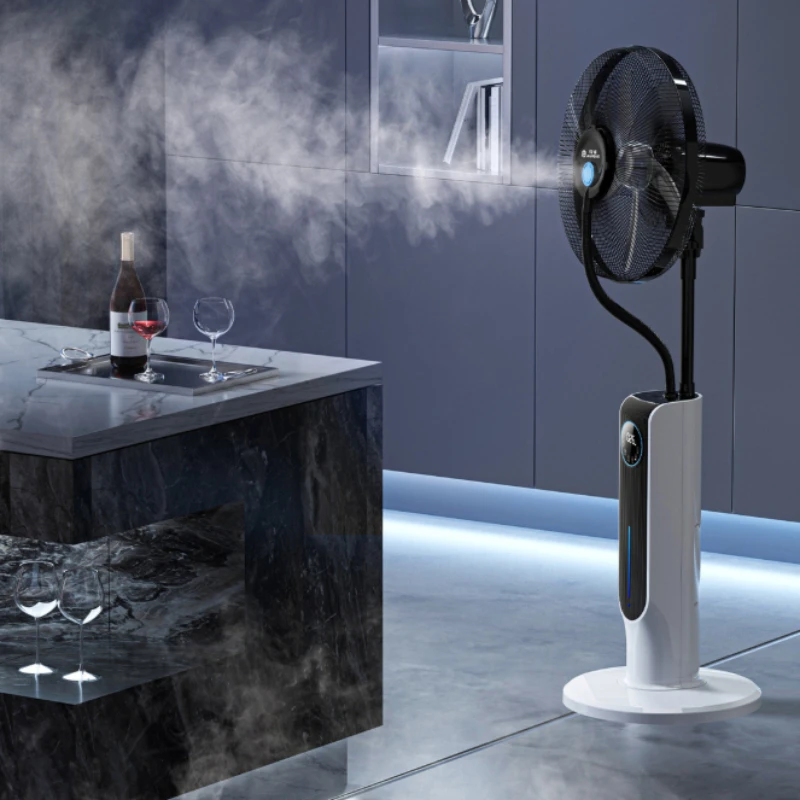 Ventilador de Piso con Enfriamiento por Nebulización, Control Remoto, 3 Velocidades, Alto Flujo de Aire, Portátil, Silencioso, Amplia Oscilación, Humidificación, para Hogar, Oficina e Industria