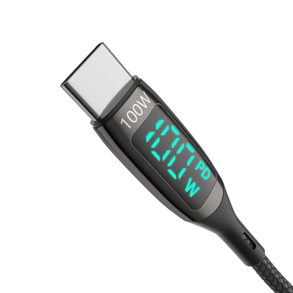 BlitzWolf 100 واط 5A USB C Type-C إلى Type-C تاريخ كابل LED عرض PD3.0 PPS QC4.0 + QC3.0 شحن سريع نقل البيانات خط الحبل