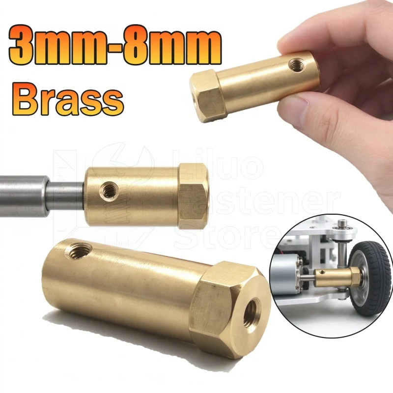2pcs 3/4/5/6/7/8mm Extended Hexagonal Brass Shaft Coupling Motor Transmission Connector RC Model Car Wheels Tires Shaft Parts