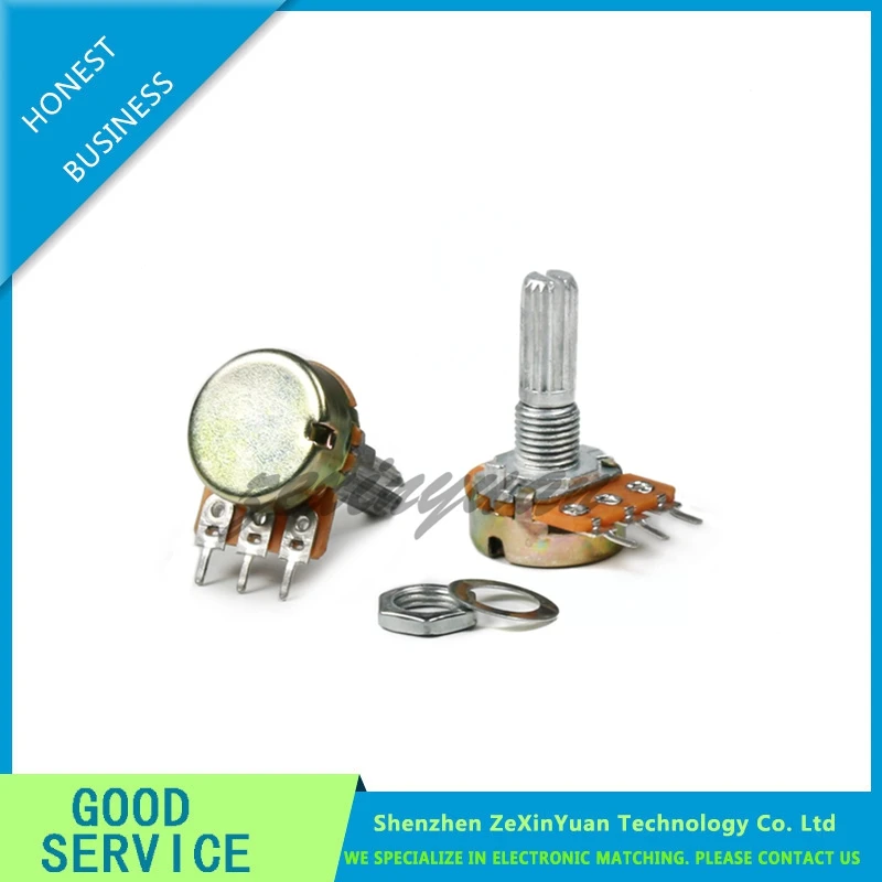 10 шт., линейный потенциометр WH148, вал 20 мм с гайками и шайбами, 3-контактный, WH148, B1K, B2K, B5K, B10K, B20K, B50K, B100K, B250K, B500K, B1M