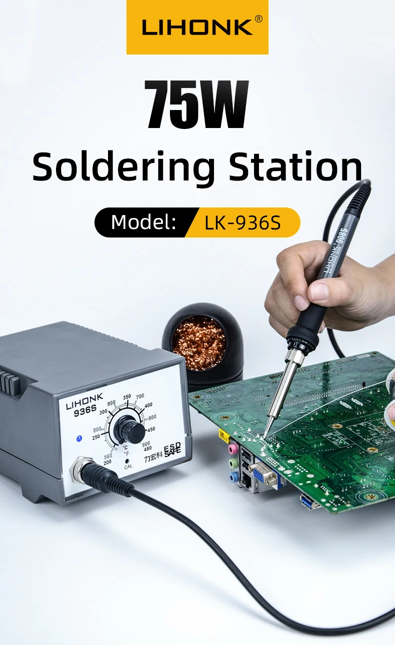 LK-936S Temperature Adjustable Cell Phone Computer Repair Soldering 75W Soldering Stations with Pencil Tip Iron