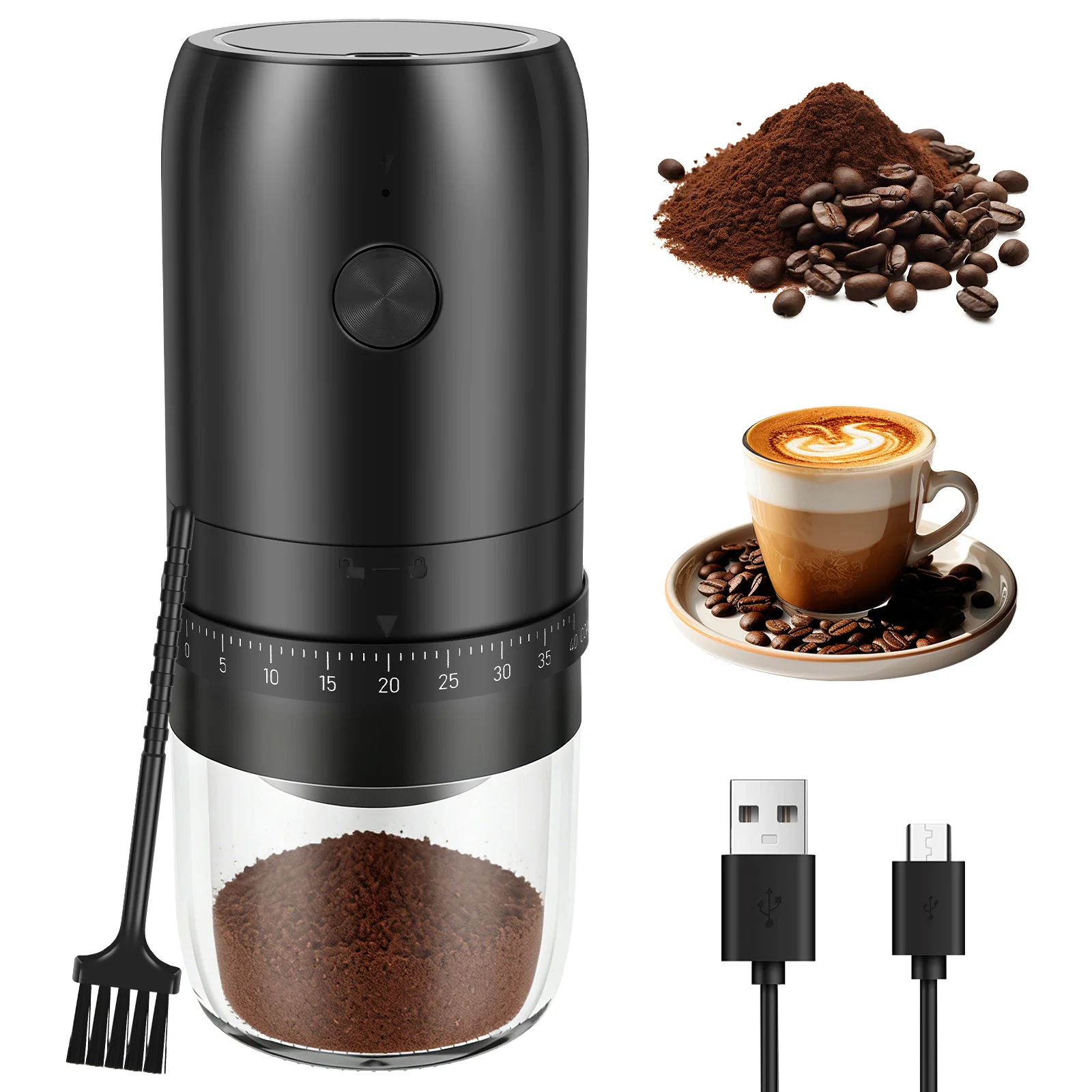 

Portable USB Electric Coffee Bean Grinder 40 Gears External Adjustable Rechargeable Grinders Household Mini Coffee Machine