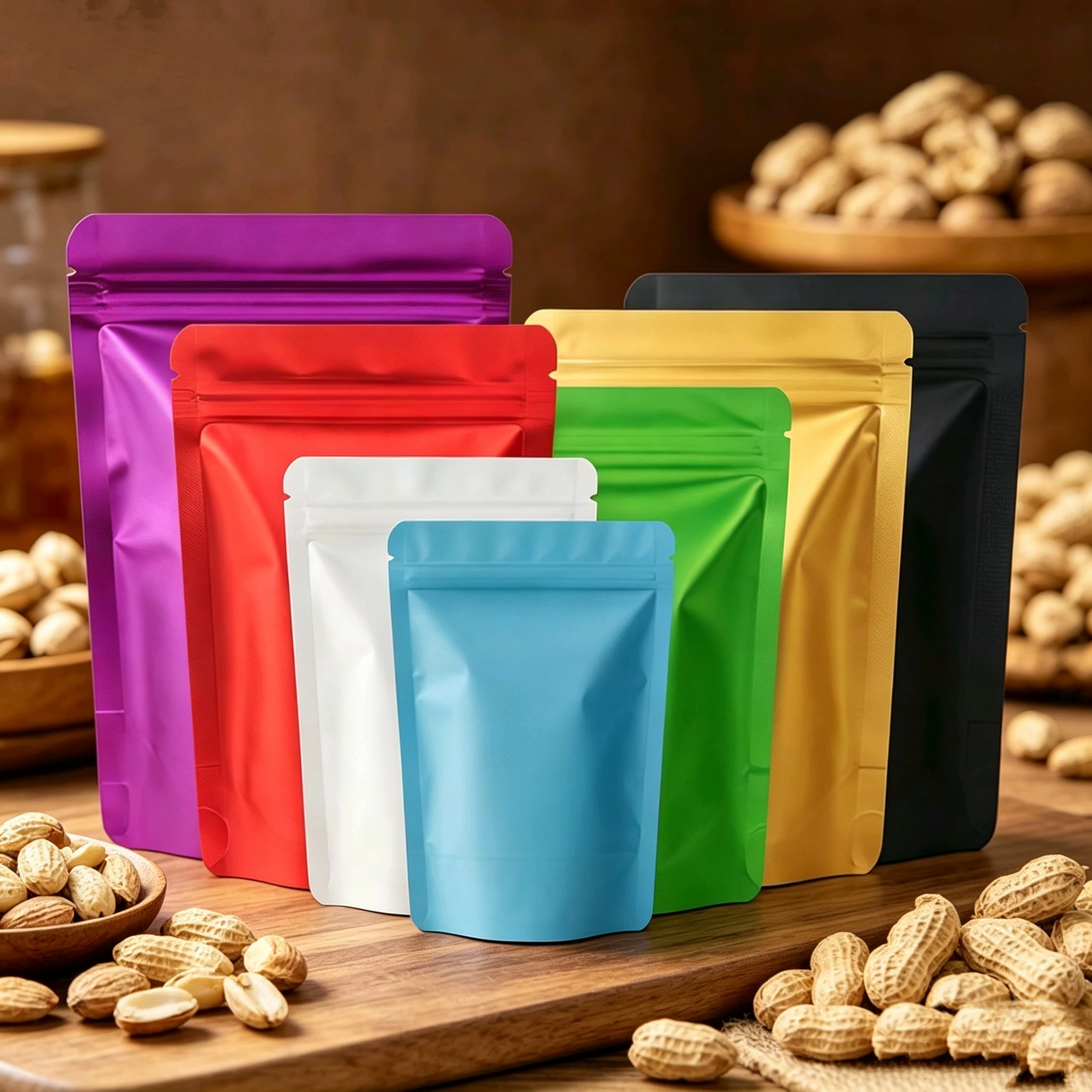 Paquete de 100 Bolsas de Embalaje Metalizadas Coloridas, Bolsas Blancas a Prueba de Humedad, Bolsas con Fondo Plano para Pequeñas Empresas