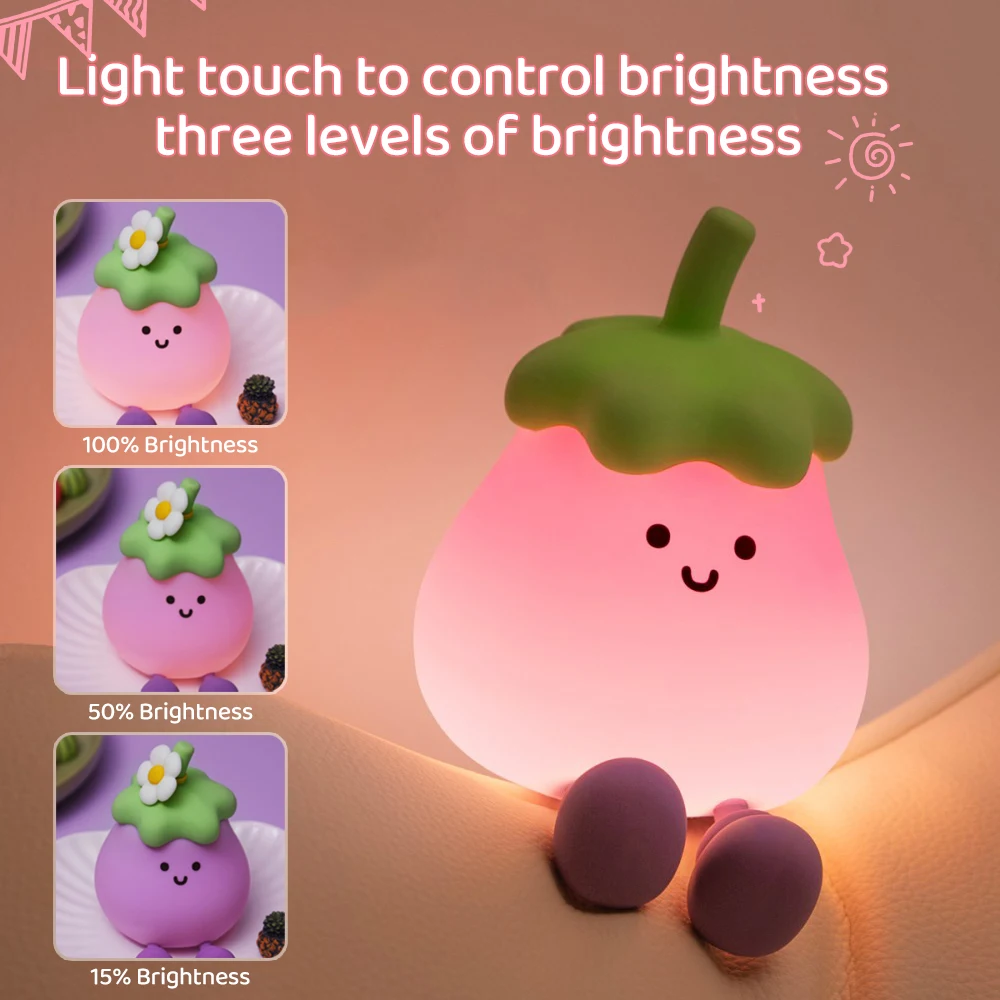 Cute Fruit Night Light Rechargeable Mushroom LED Squishy Night Light 3 Level Dimmable Silicone Nursery Night Lamp For Baby Room