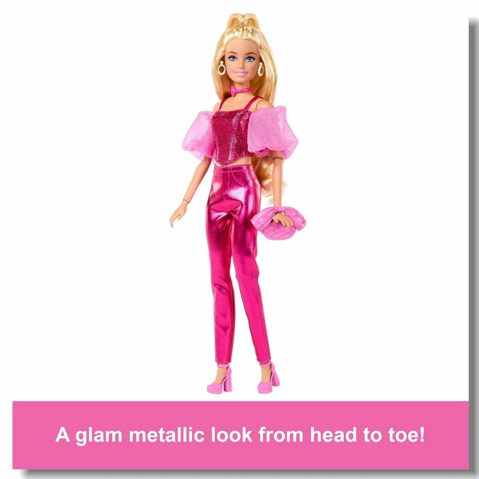 Bonecas barbie originais estilo deluxe 1/6, brinquedos para meninas, colar rosa, bolsa em formato de arco, calças rosa, óculos de sol azuis, moda feminina