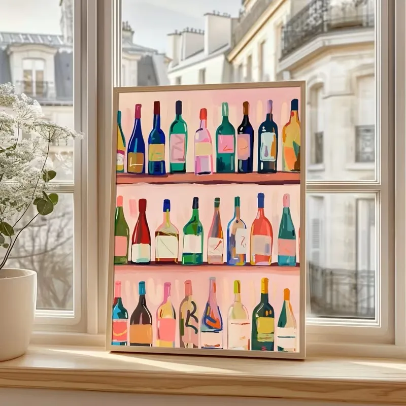 

Modern Abstract Wine Bottle Wall Minimalist Style Cool Dopamine Decorative Canvas Poster Wall, Art Print, Home Decoration Print