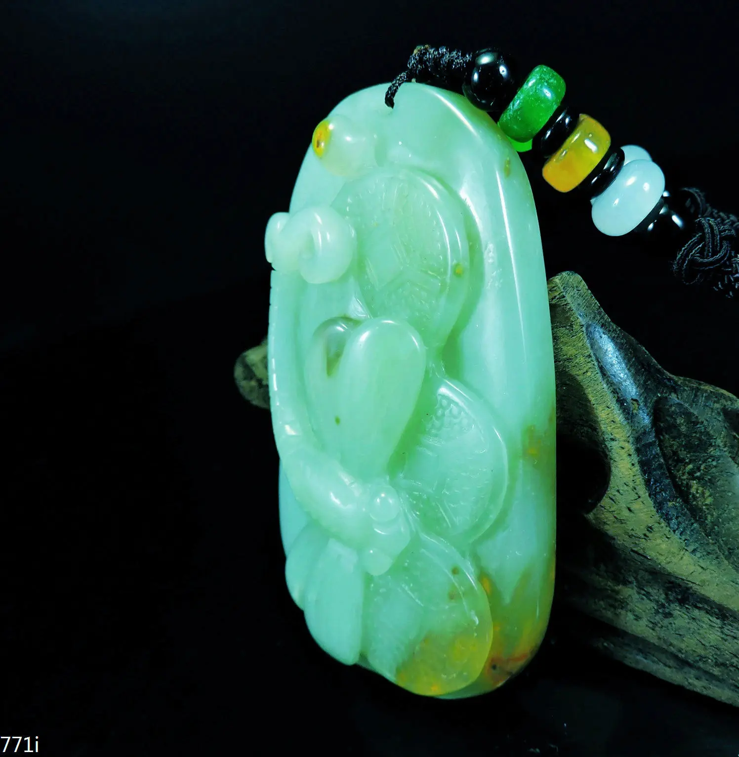 Jade Jewelry Natural Jade Pendant Necklace Hand-Carved dragonfly&coin Jadeite Necklace Pendant Gift No Treatment 771i