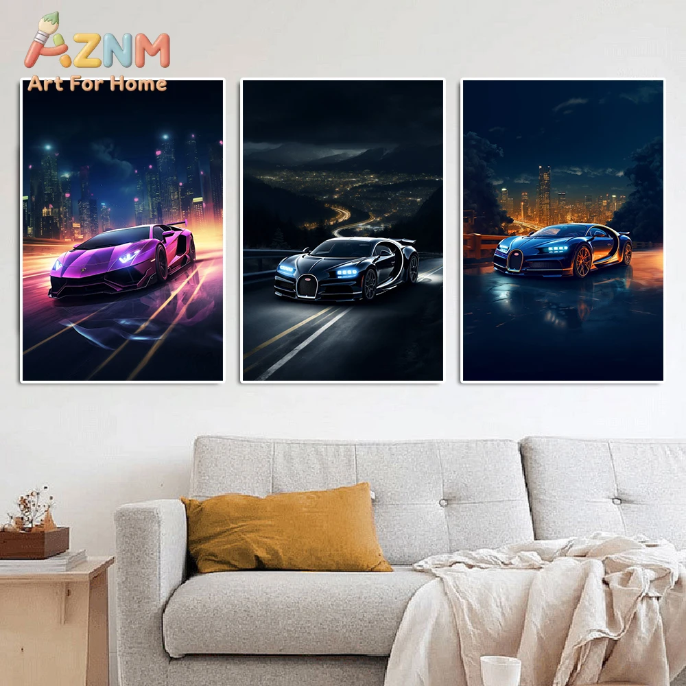 AZNM Lamborghini & Bugatti Night City Supercar Wall Art Prin