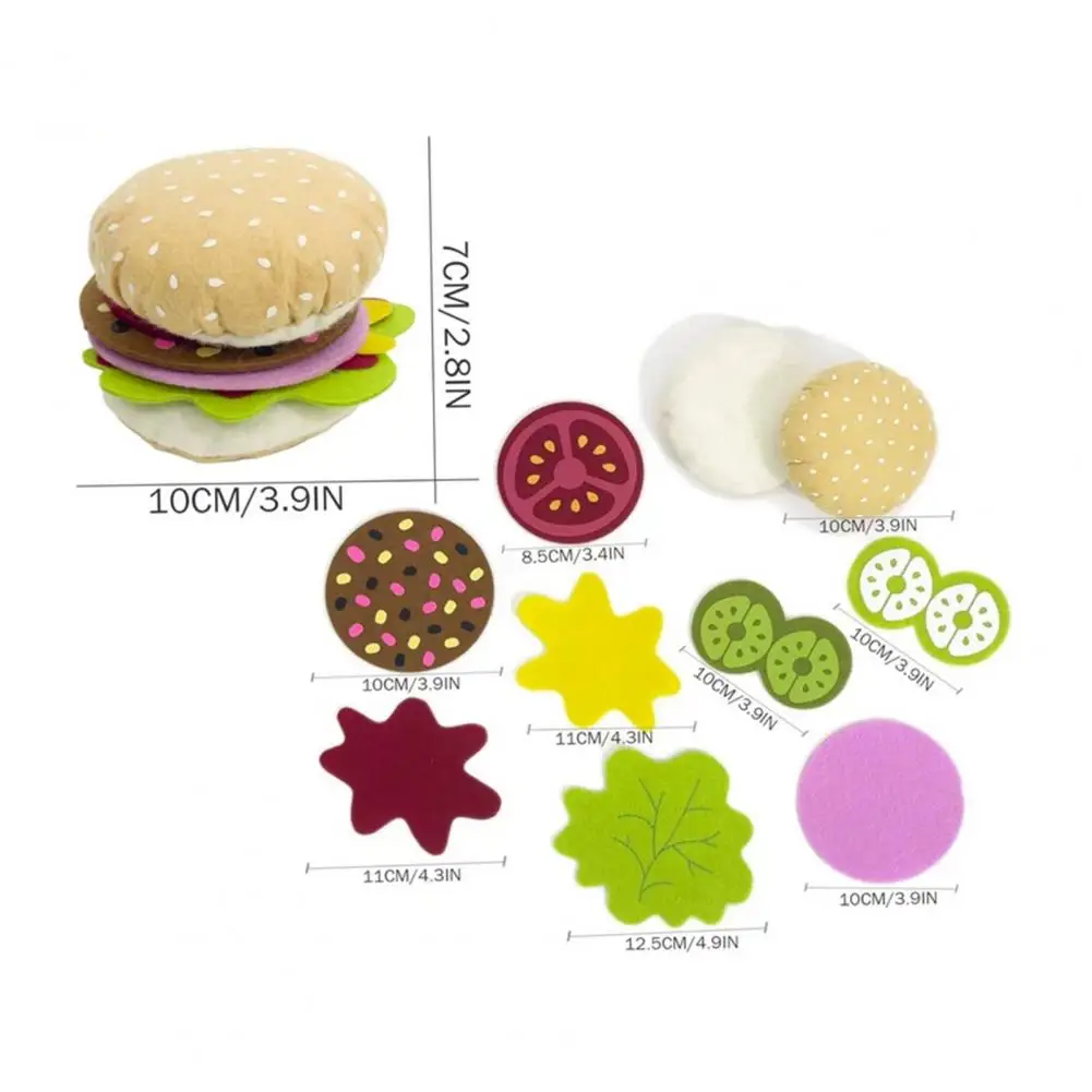 28 Pcs/Set Soft Felt Play Food Set Hamburger Sandwich Stacking Toy with Beef Steak Vegetables Pretend Play Food Kids Kitchen Toy
