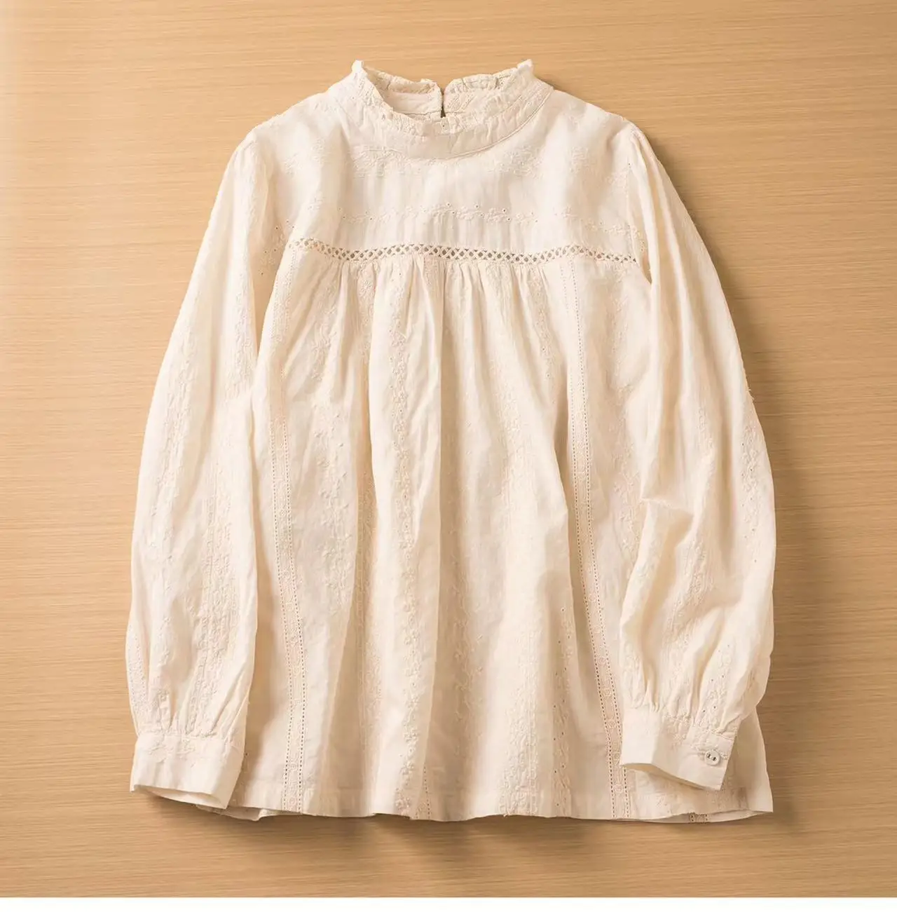 Spring Autumn Women Long Sleeve Pullover Tops Mori Kei Japan Style Hollow Out Embroidery Patchwork Loose Shirt Blouses