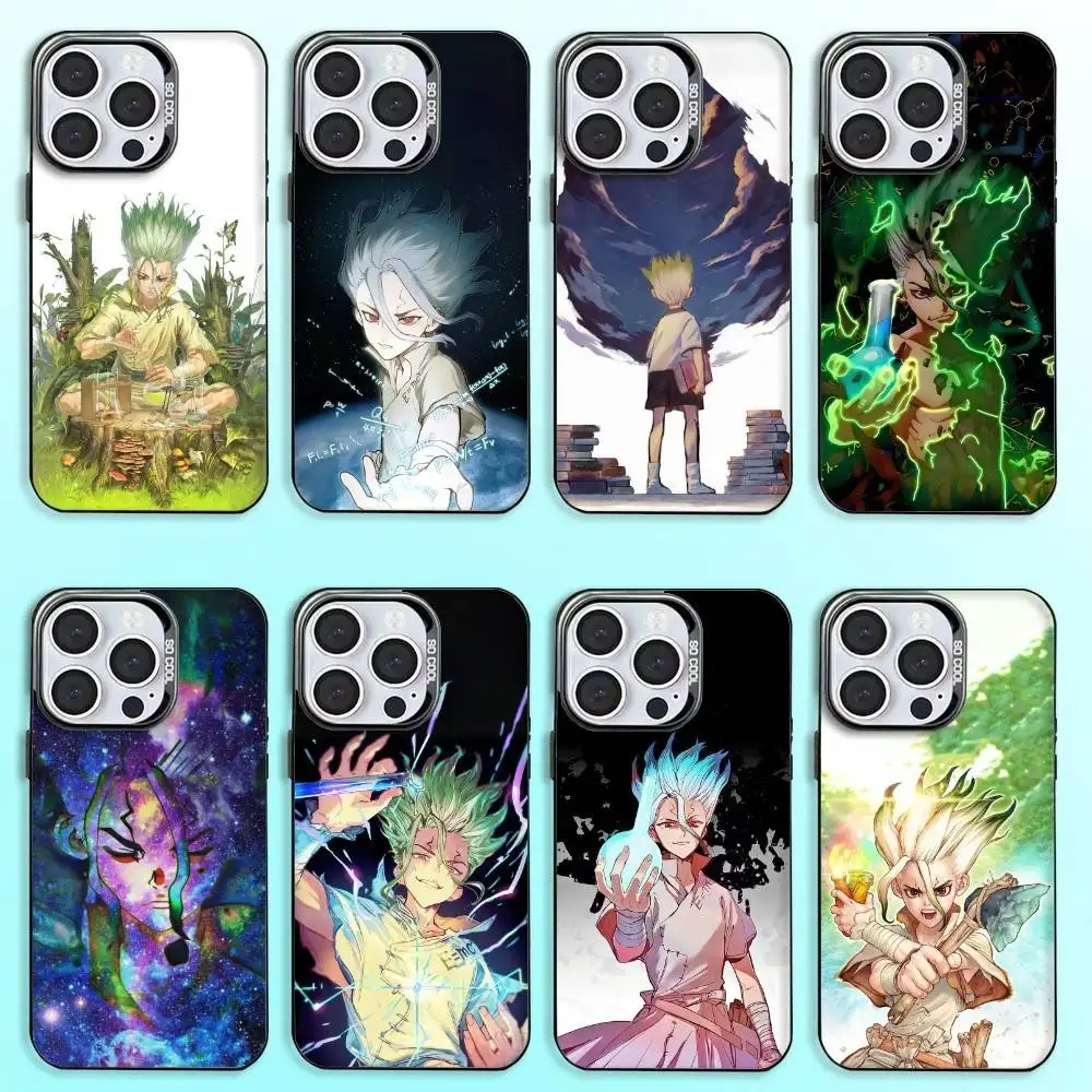 

Dr S-Stone Ishigami Senku Phone Case For iPhone17,16,15,14,13,12,11 Plus,Pro Max Colored Silver Plated Inside Cover