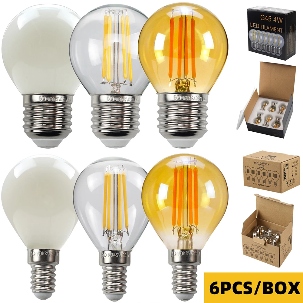 

6pcs G45 LED Globe Light Bulbs Edison Light Bulbs 4W E14 Base Vanity Light Bulb 220-240V For Home Reading Room Bathroom Pendant