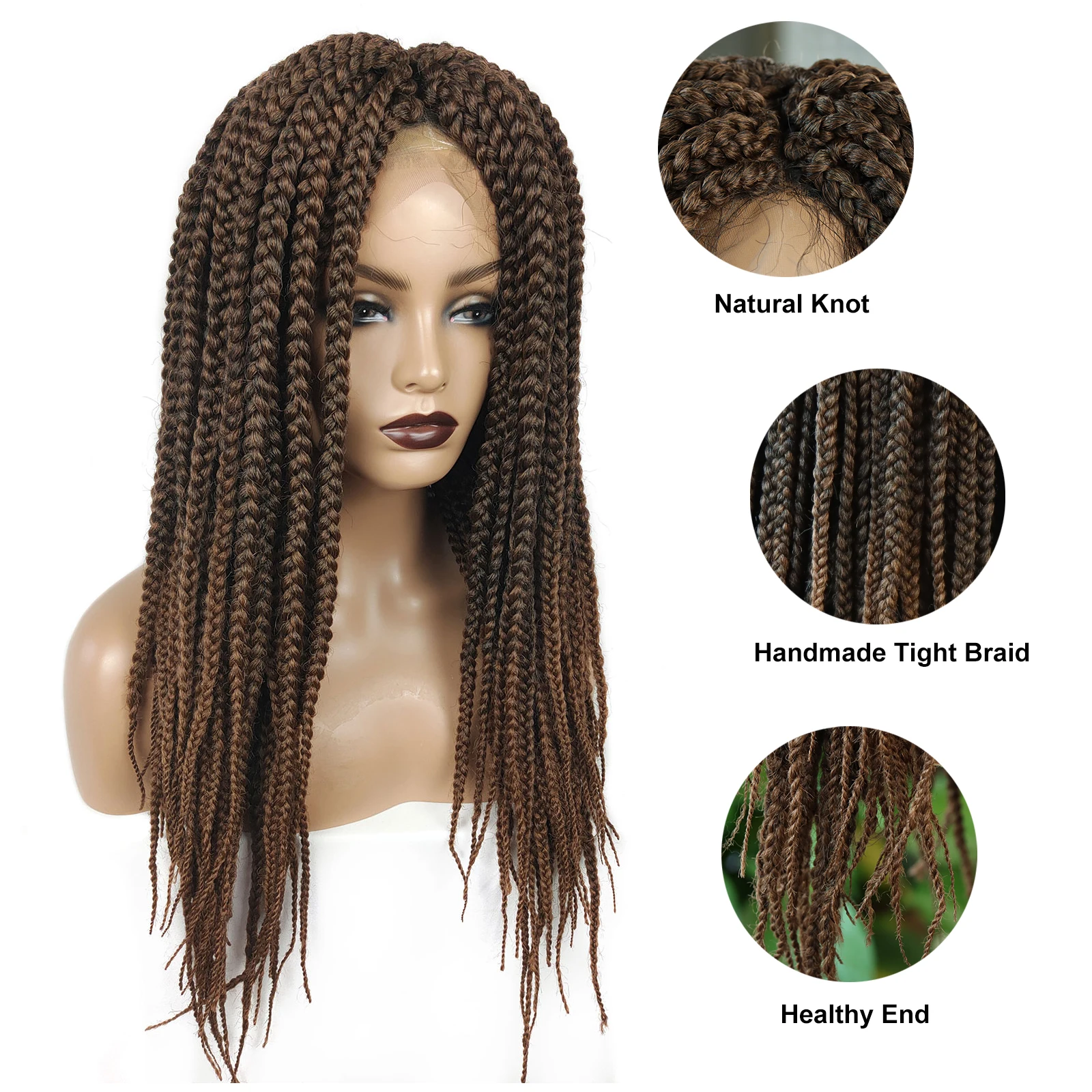 Ombre Chocolate Brown Colored Synthetic Hair Lace Front Braided Wigs For Black Women Long Box Braid 13x3x1 Lace Frontal Wigs