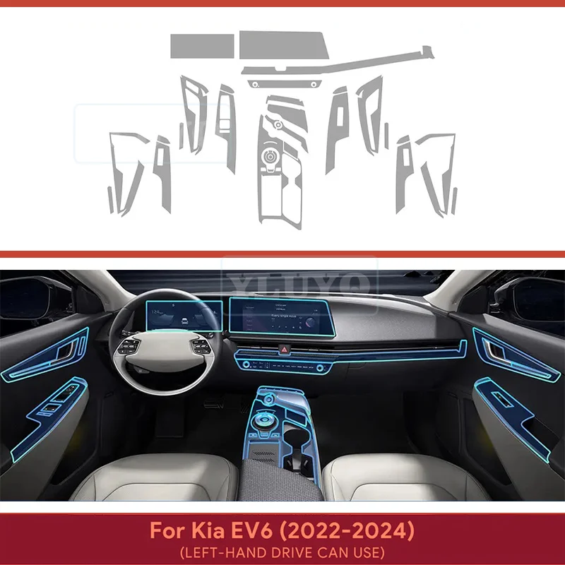 

Tpu Interior Film for Kia EV6 2022 2023 2024 Car Clear Stickers Center Console Screen Dashboard Gear Door Windows Panel Decal