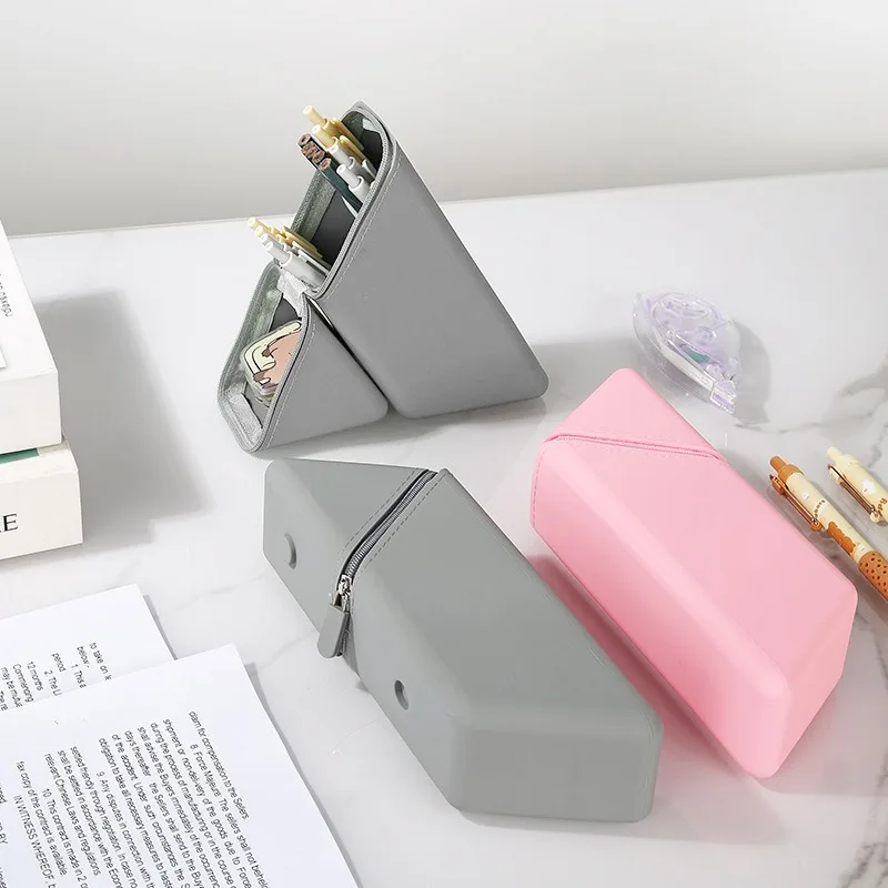 1pc caso de lápis de silicone grande capacidade estudante lápis caso gradiente retangular papelaria organizador saco de lápis material de escritório