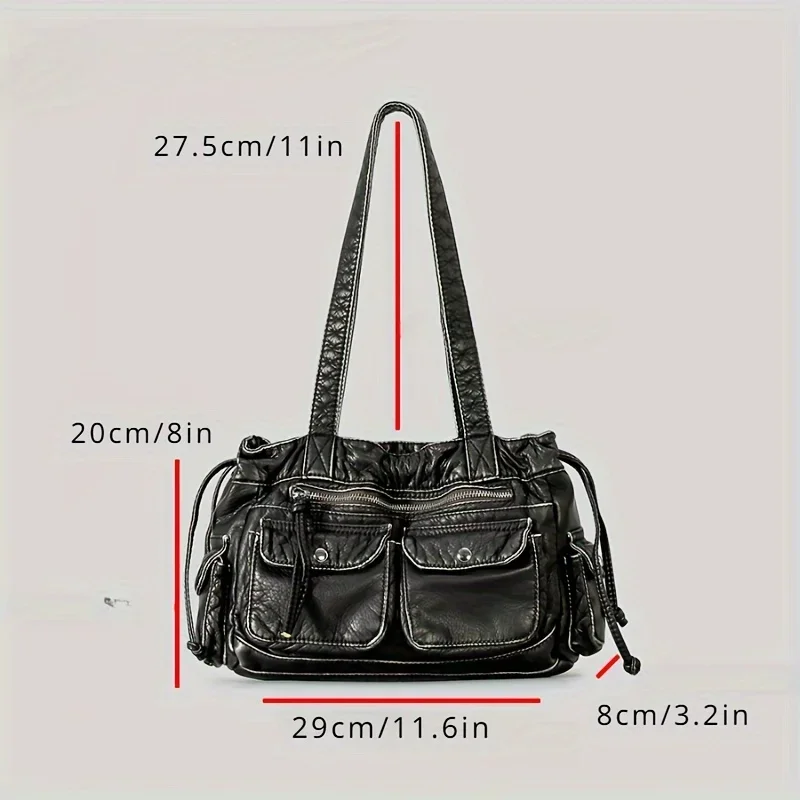 Y2K Hot Girl Single Shoulder Crossbody Bag Vintage Washed Leather Soft Leather Motorcycle Bag