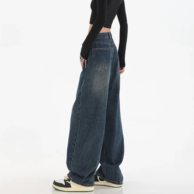 Woman High Waist Slim Fit Wide Leg Jeans Female High Street Y2k 2000s Casual Pants Lady Fashion Black Blue Loose Denim Trouserse