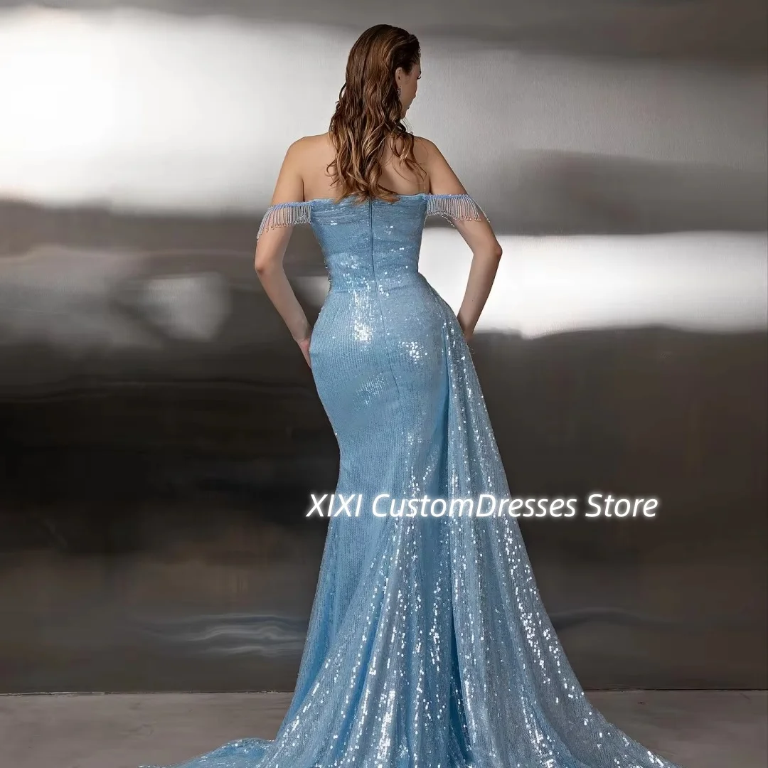 Customize فساتين سهرات Mermaid Off-The-Shoulder Floor-Length Dresses For Prom Ruffle Sleeveless Zipper Up Dresses For Special Ev