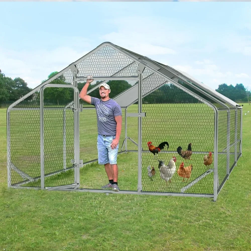 

Metal Large Chicken Coop, Spire Shape Walk-in Poultry Chicken Hen Cage,Duck Cages with Waterproof and Anti-Ultraviolet Cover