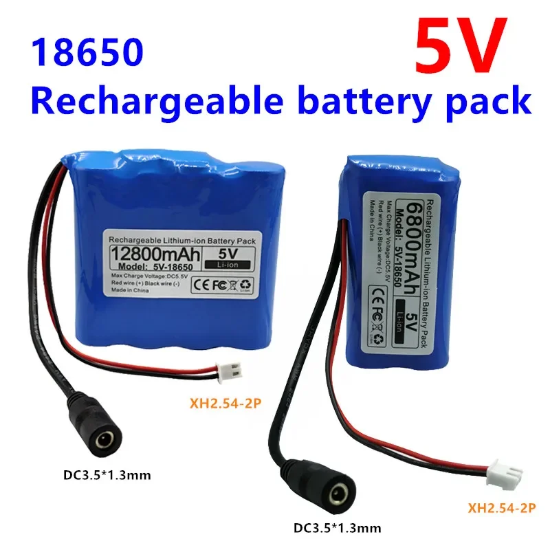 Original 6800mAh/12800mAh 5V 18650 Lithium Battery Pack for Single Chip Microcomputer Outdoor LED Lamp, USB Fan, Bluetooth Speak