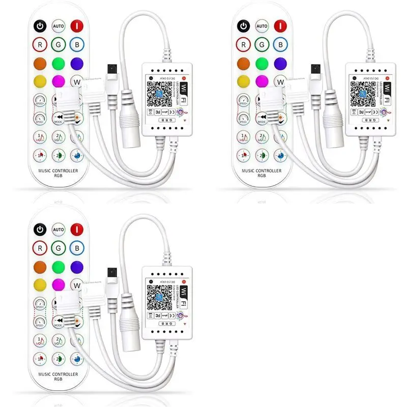 

3X Wifi Smart RGB Music Controller For LED Strip Light + Infrared Remote Control 24 Keys Wireless For Color Strip Lights