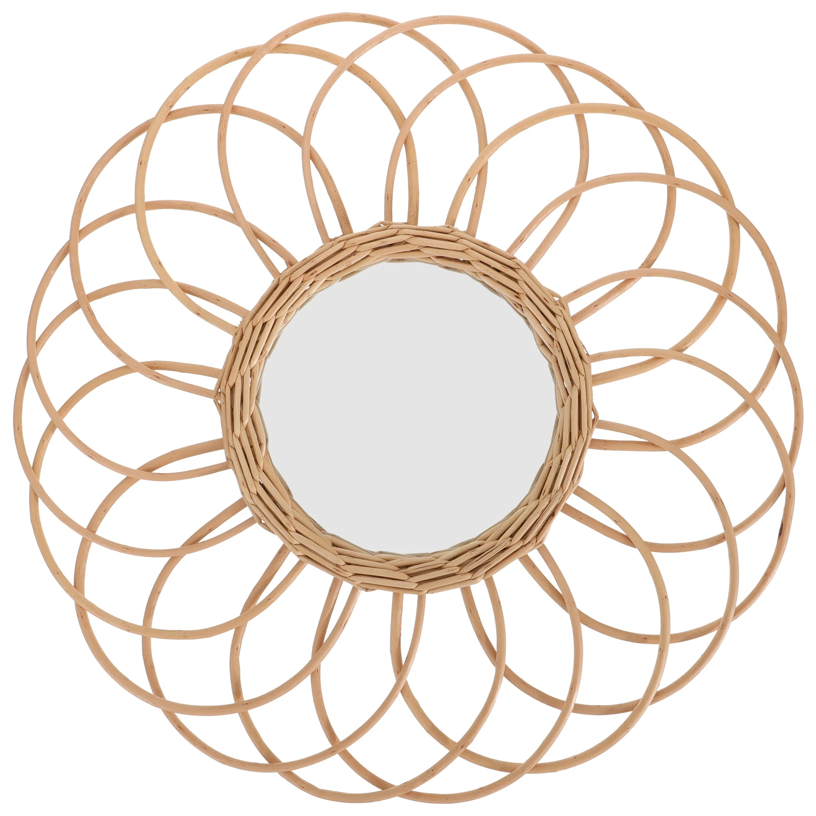 

Rattan Decorative Woven H made Vanity Wall Hanging Bathroom Cloakroom Porch Studio Glass Woven Makeup Mirror Khaki Travel