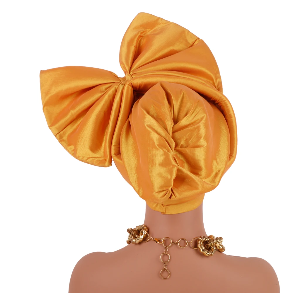 Exaggerated Big Bow Turban Cap African Women\'s Auto Gele Headtie Nigeria Wedding Geles Female Head Wraps Headpiece