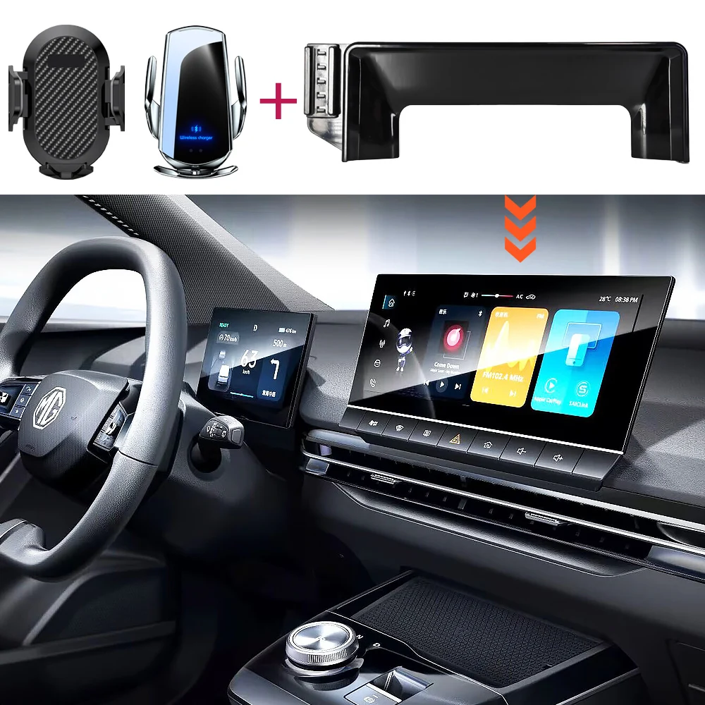 Car Phone Holder For MG 4 EV 2022 2023 2024 Screen Panel Fixed Bracket Base 15W Wireless Charging Mount Car Accessories for MG4