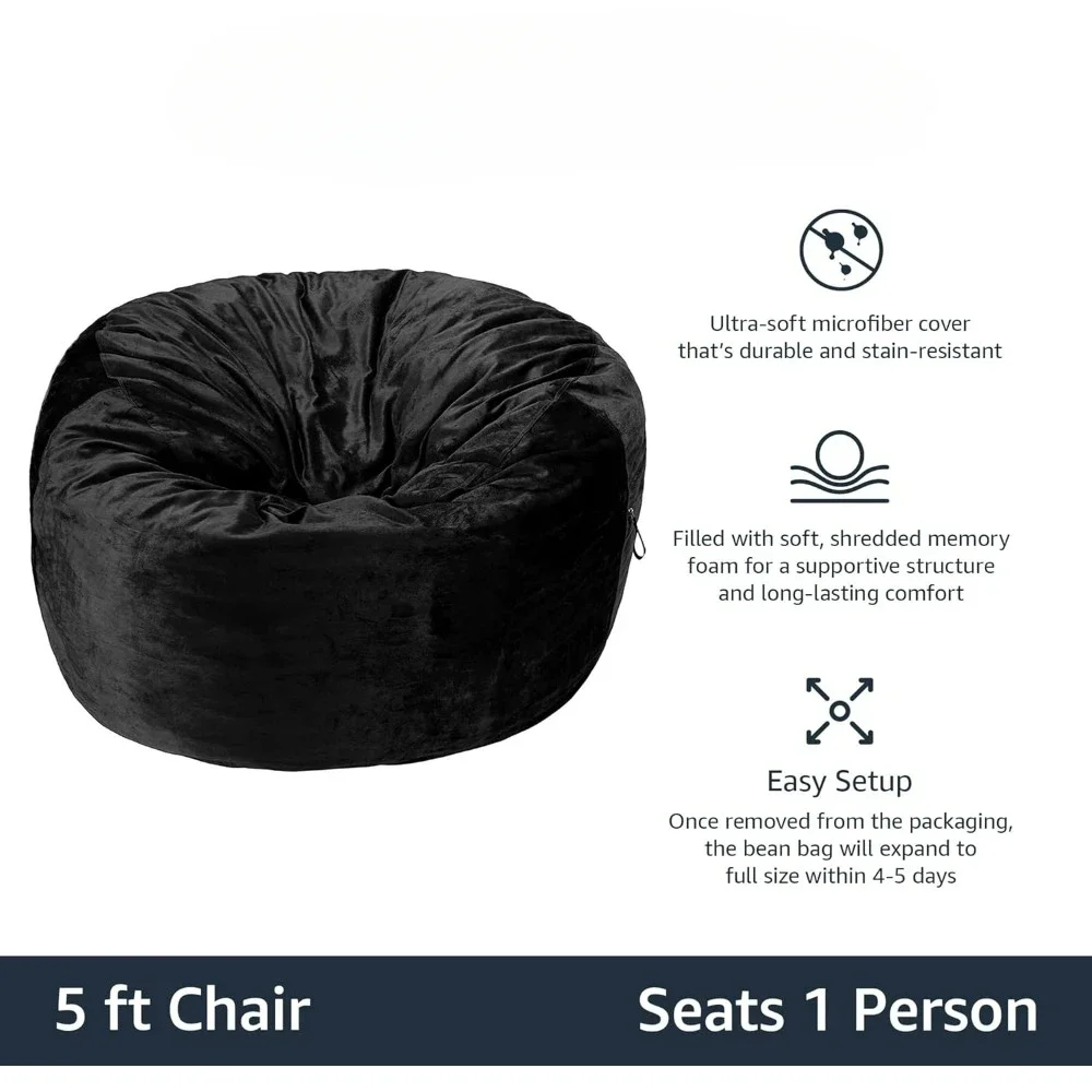 5FTRound Beanbag Floor Chair with Microfiber Cover, for Playing Video Games, Watching Movies, or Visiting with Friends