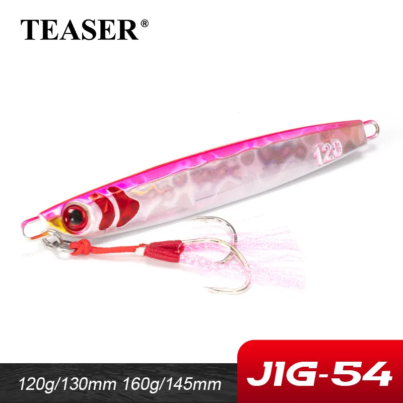 

TEASER J54 120g 160g Japan Laser Metal Slow Sinking Jig Lure Carp Pike Sea Fishing Luminous Jigging Baits With Assist Hook