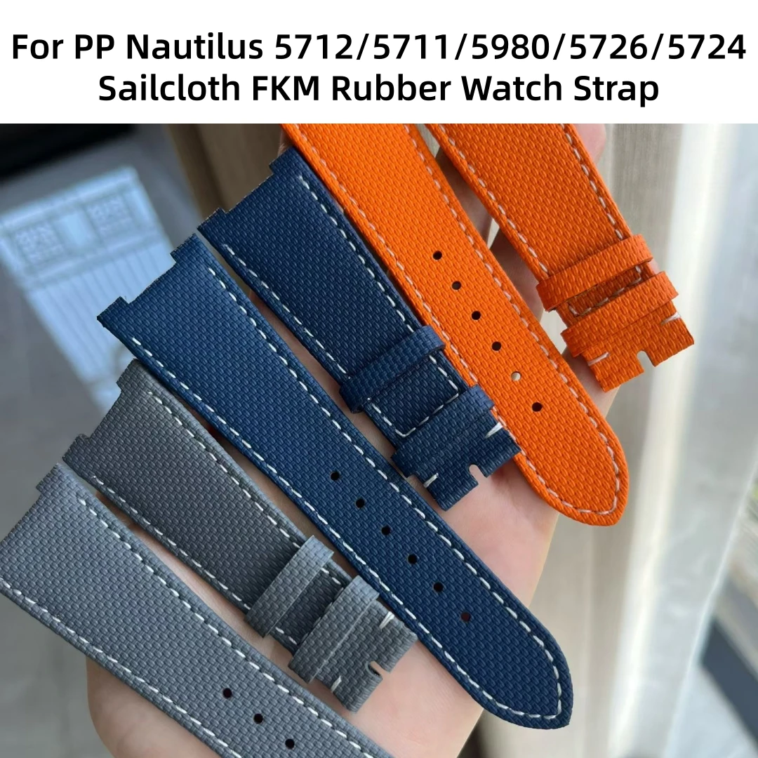 25mm Hand-Made Sailcloth FKM Rubber Watch Strap For PP Nautilus 5712/5711/5980/5726/5724 Luxury Watch Band