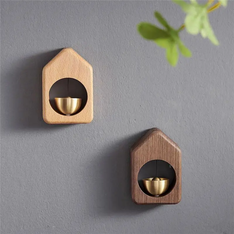 ABVC Decorative Wooden Wind Chimes Door Bell Wireless Entrance Bell Home Decoration Walnut Copper Design A