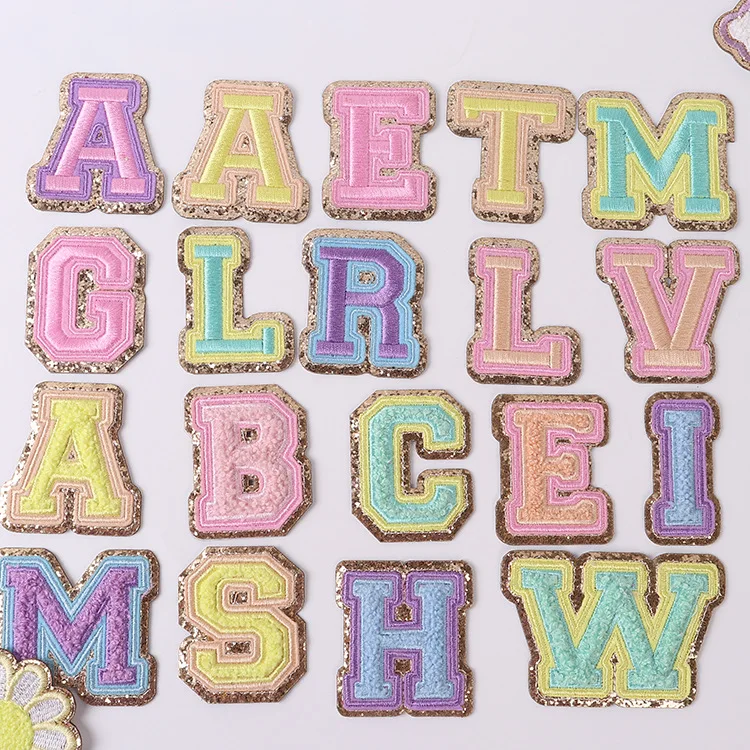 5.5CM Felting Self Sticky Large Pink Towel English letter Patches for Clothes Embroidery Appliques Clothing name Diy Accessories