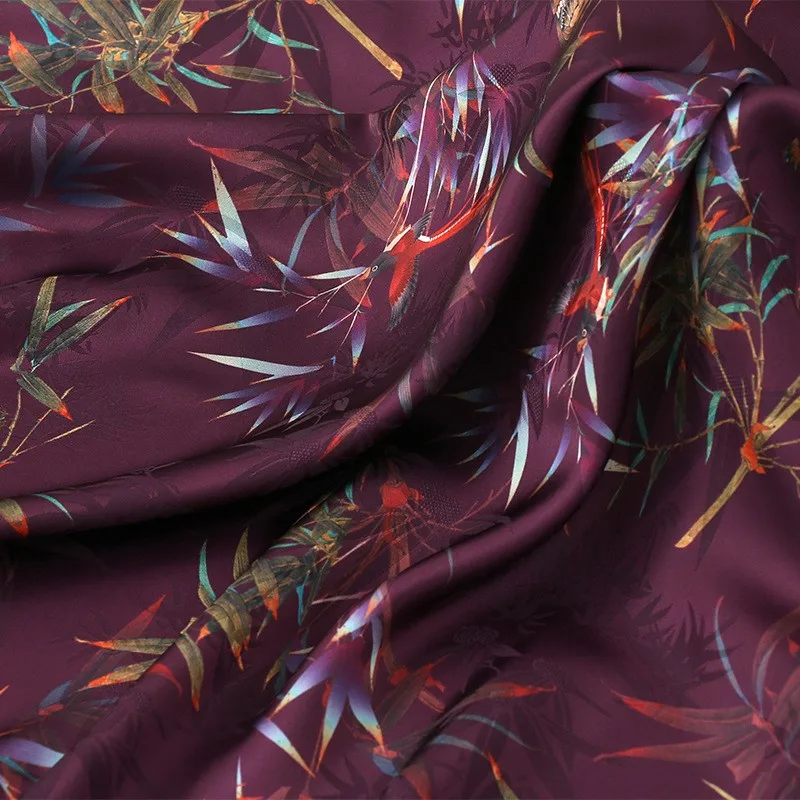 チャイナドレス漢服とドレス用の白い葉のジャカード生地、カラー印刷