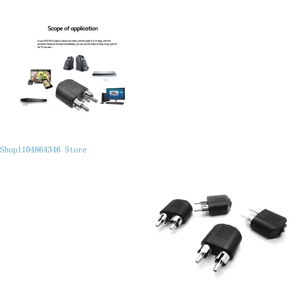5ASD 3,5 mm Aux Adapter 1 Kobieta do 2 mężczyzn RCA Converter 2PCS/Set
