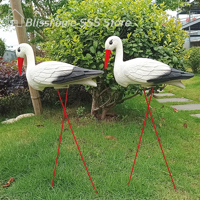【S】Creative Lifelike Animal Model White Crane Landscape Garden Decoration With Detachable Wire Feet Ideal For Outdoor Garden