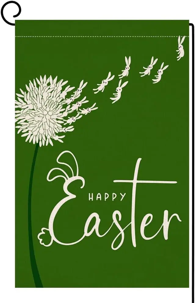 BLKWHT Easter Bunny Garden Flag 12x18 Vertical Double Sided Dandelion Green Spring Farmhouse Holiday Outside Decorations Bur EEZ